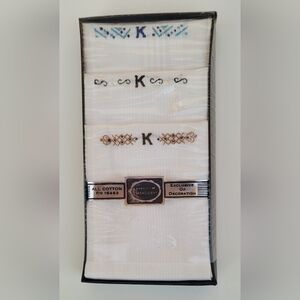 3 Vintage K Monogrammed Handkerchiefs NOS